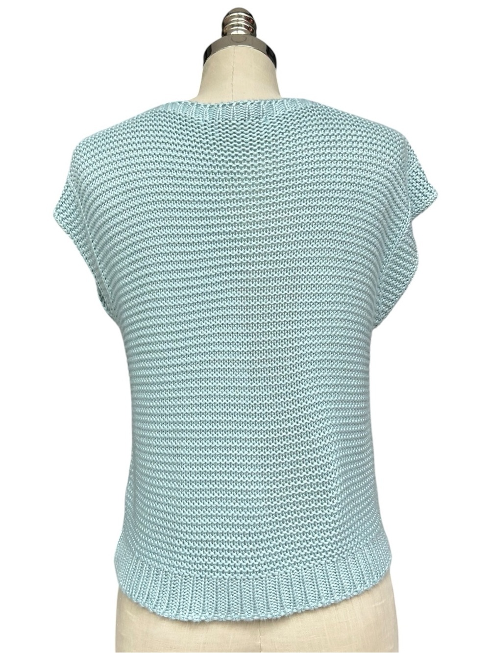 Lofty Style Light Blue Open Knit Sweater Vest Medium, Cottage Soft Sweater Vest - Picture 5 of 11